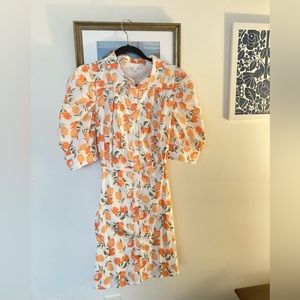 Karlie Hemline Peach Button Wrap Tie Dress Puff Sleeves Size L